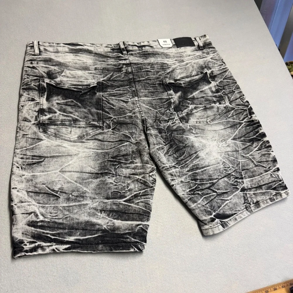 Southpole Essentials Mens 48 Acid Wash Moto Denim Shorts Gray Black Stretch New